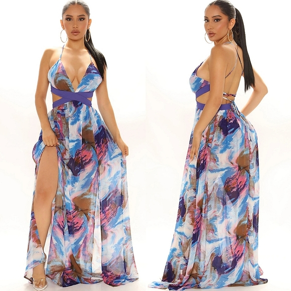 Fashion Nova Dresses & Skirts - 💎Purple Marble Multi Color Cut-Out Maxi Dress💎